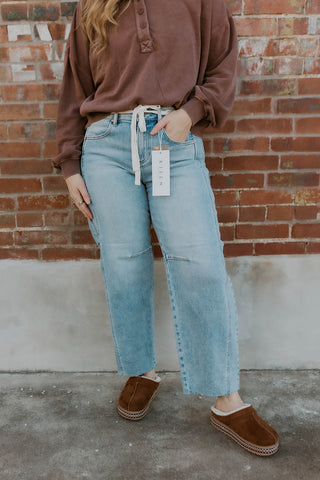 Emery Light Wash Drawstring Barrel Jeans- Risen