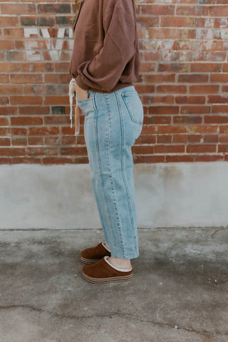 Emery Light Wash Drawstring Barrel Jeans- Risen