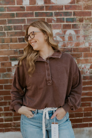 Washed In Comfort Mock Neck- Dark Brown