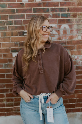 Washed In Comfort Mock Neck- Dark Brown