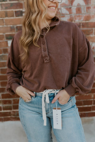 Washed In Comfort Mock Neck- Dark Brown
