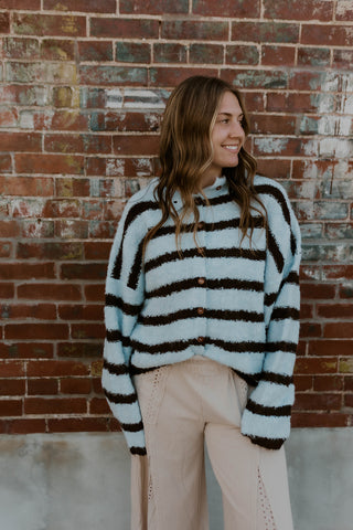 Snuggled Up Striped Sweater- Blue