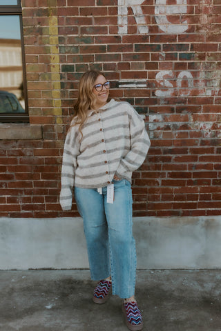 Snuggled Up Striped Sweater- Cream