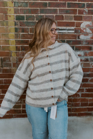 Snuggled Up Striped Sweater- Cream