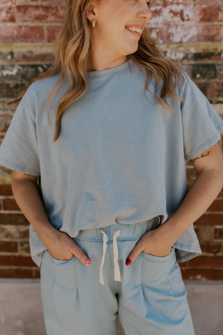 Short Sleeve Mineral Wash Set- Blue