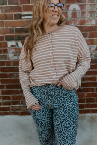 Perfectly Paired Button Up Sweater- Taupe