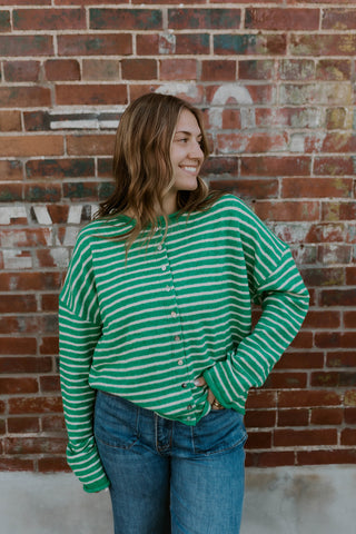 Perfectly Paired Button Up Sweater- Kelly Green