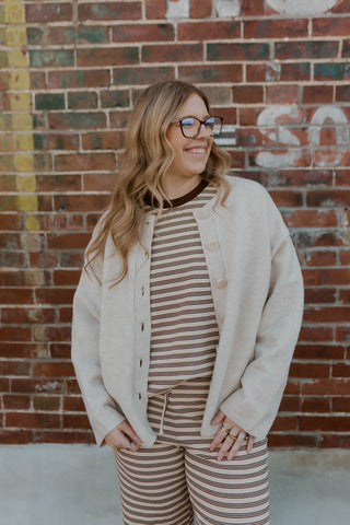 Slow Sunday Striped Set- Taupe