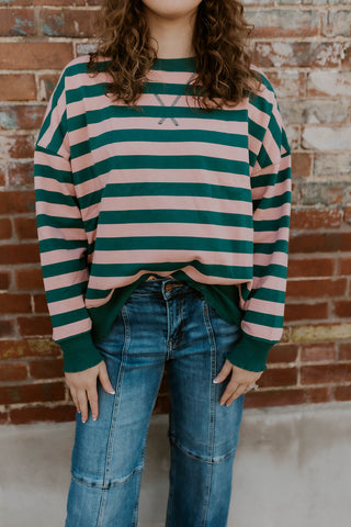 Playful Edge Sweatshirt- Pink/Teal