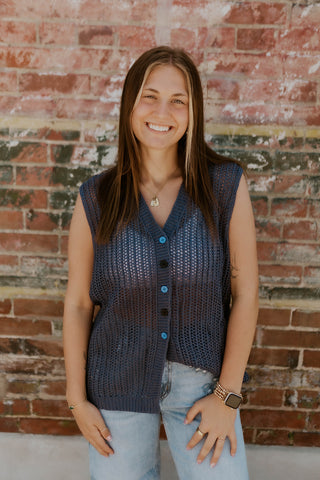 Cabana Knit Tank- Navy