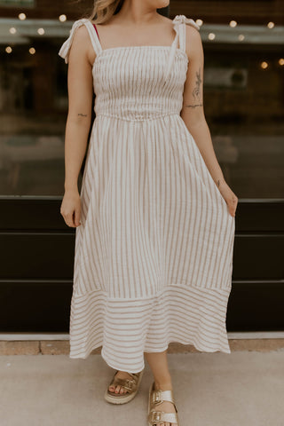 Striped In Taupe Dress