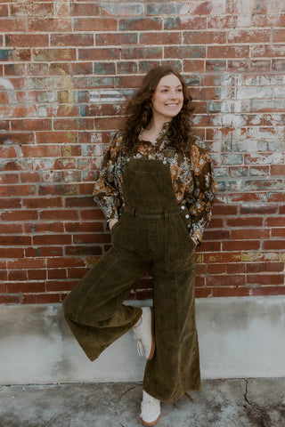 Corduroy Mineral Wash Flare Overalls