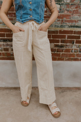 The Boardwalk Striped Pants- Taupe