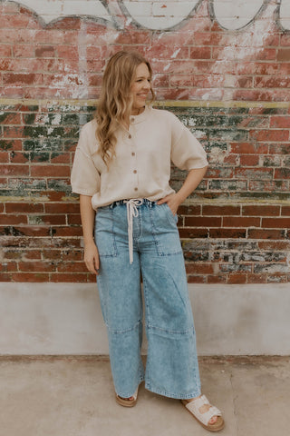 Mineral Wash Drawstring Wide Leg Pants
