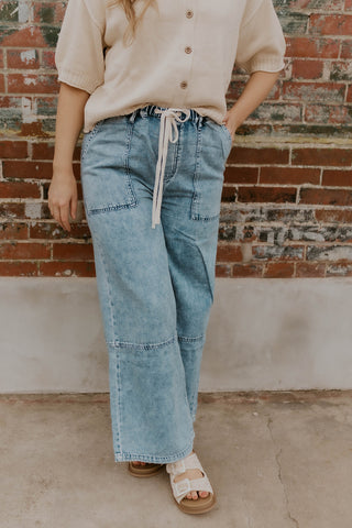 Mineral Wash Drawstring Wide Leg Pants