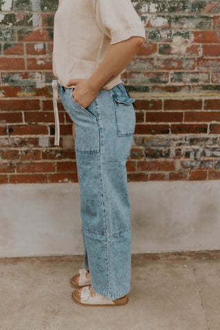 Mineral Wash Drawstring Wide Leg Pants