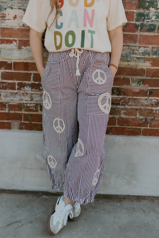 Peace Sign Pinstriped Pants