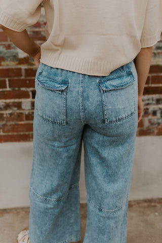Mineral Wash Drawstring Wide Leg Pants