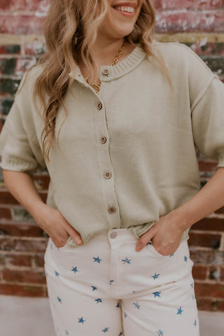 Button Up Knit Sweater- Sage