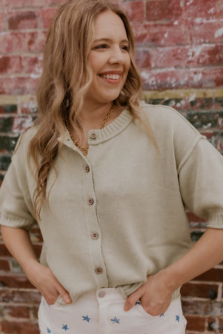 Button Up Knit Sweater- Sage