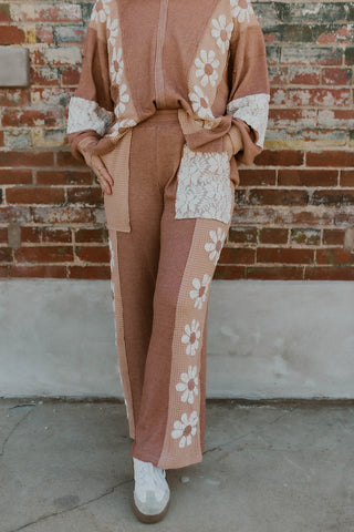Waffle Knit Flower Patch Pants