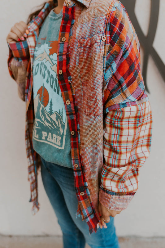 Mixed Up Plaid Top- Red