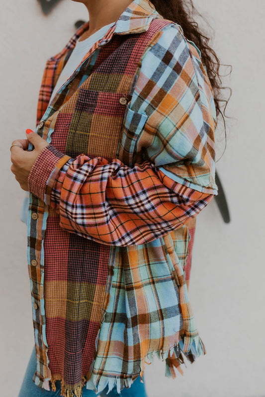 Mixed Up Plaid Top- Blue