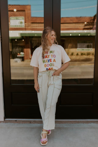 Check Mate Brushed Knit Pants- Lime