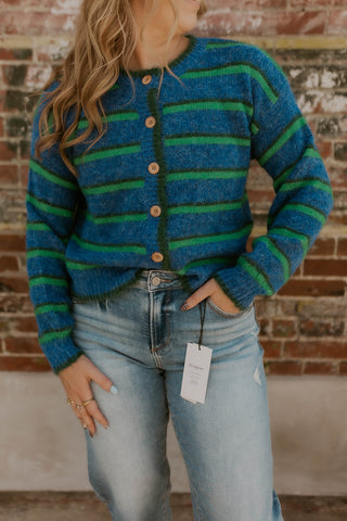 All Around Striped Sweater- Cobalt
