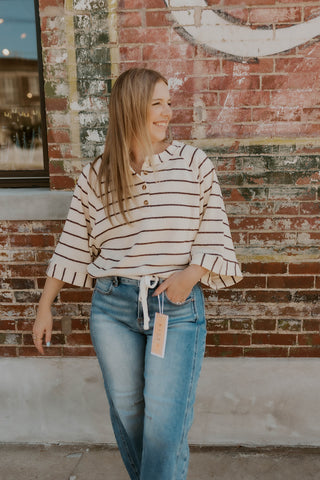 Here For It Henley Top- Ivory