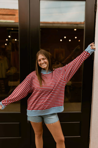 Harper Mock Neck Striped Sweatshirt