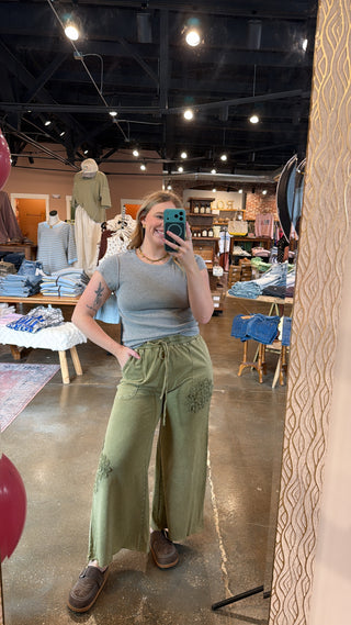 Garden Stitch Wide Leg Pants- Olive