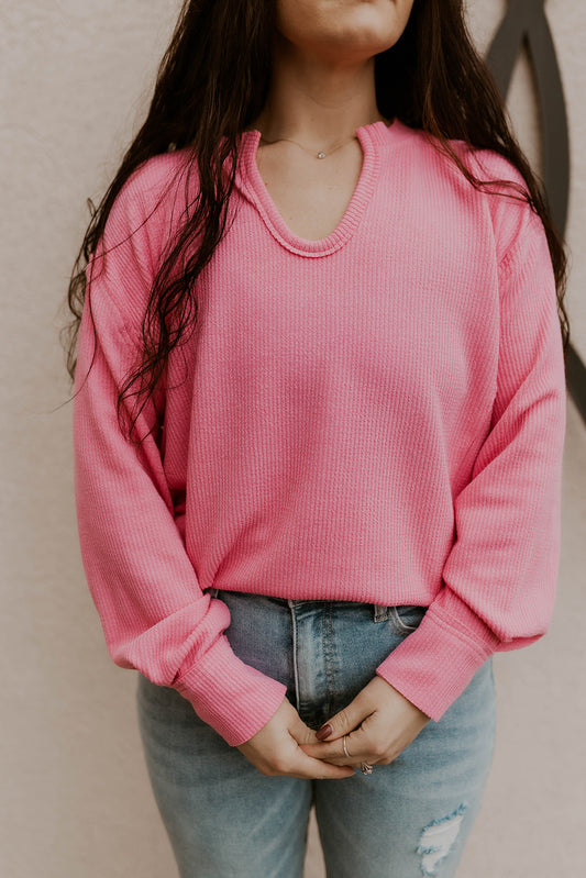 Better Than The Rest Ribbed Pullover- Pink