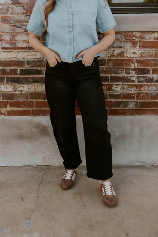 Brit High Rise Barrel Jeans- Risen