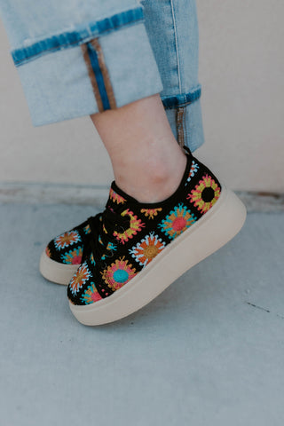 Rambling Crochet Sneaker- Black Multi