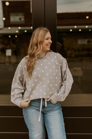 Polka Pop Mock Neck Pullover- Heather Grey