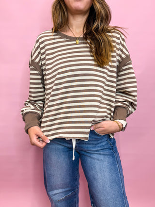 Backstory Striped Top- Mocha