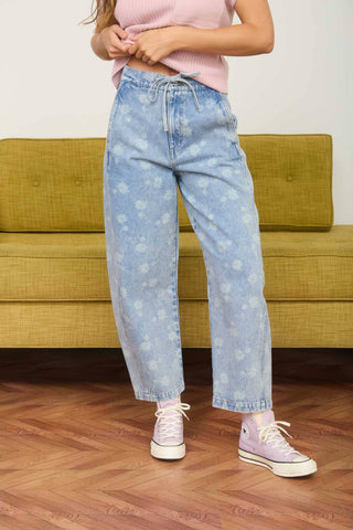 Washed Denim Drawstring Pants