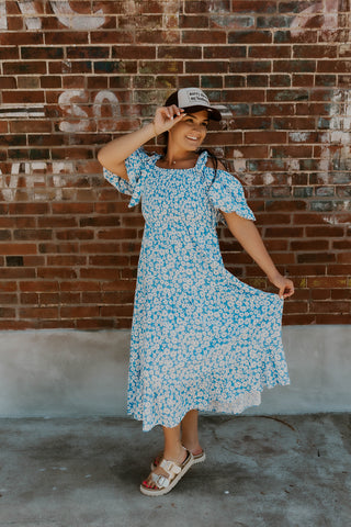 Blue For You Floral Midi Dress