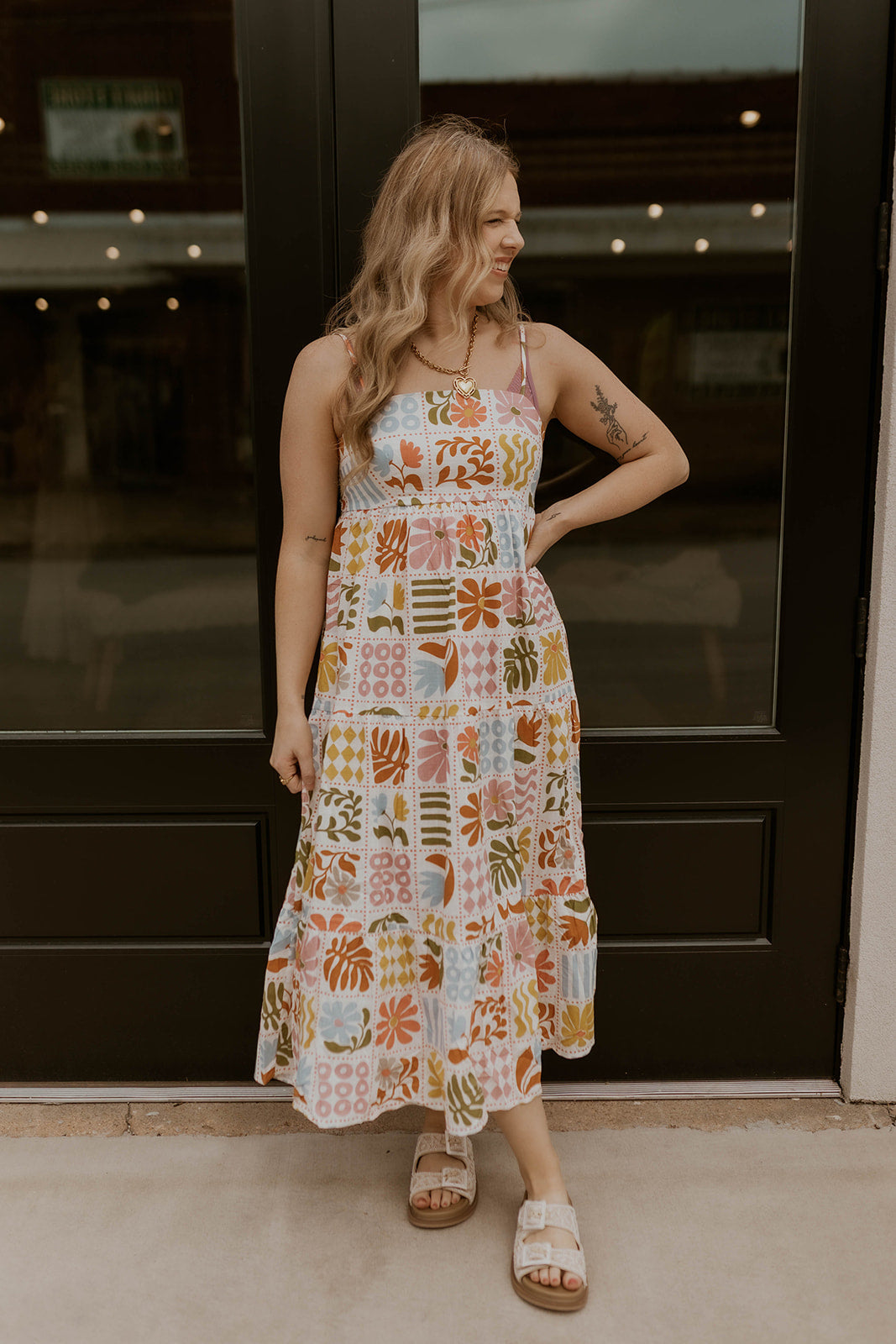 Abstract Floral Print Smocked Back Sundress M