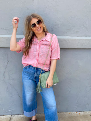 Pretty In Pink Eyelet Lace Top