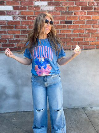 Santorini Butterflies Oversized Graphic Tee