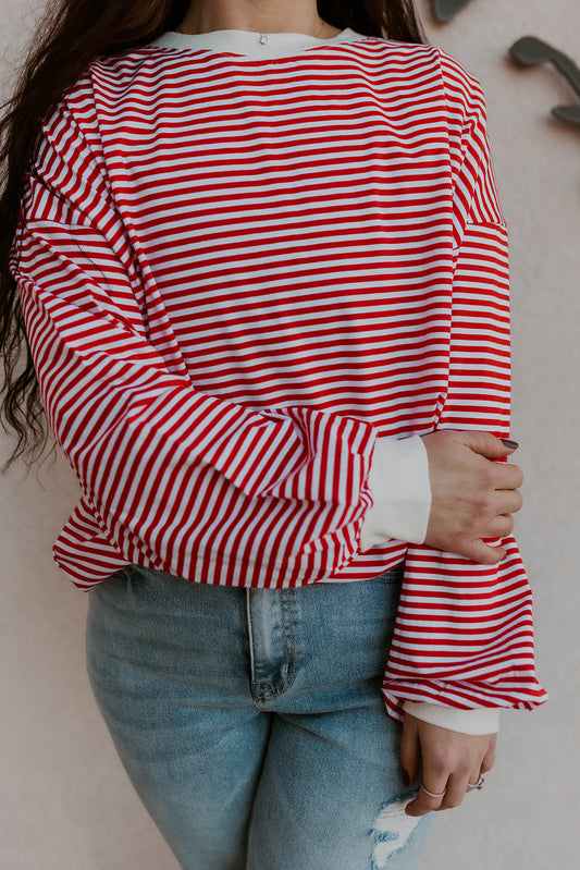 Oversized Striped Top- Red