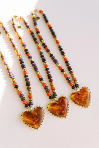 Amber Beaded Heart Necklace- Beljoy