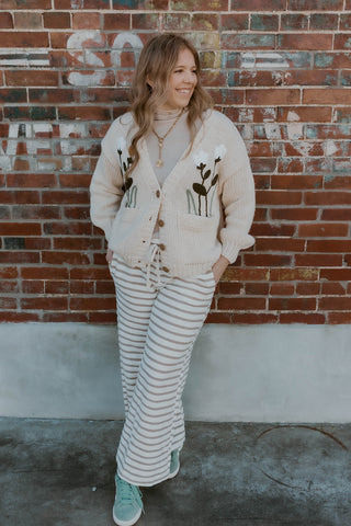 Floral Embroidered Button Down Cardigan