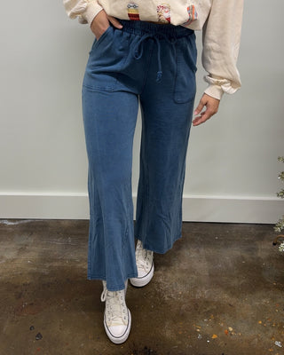 Wide Leg Drawstring Pants- Blue