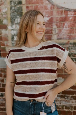 Cranberry Cream Striped Sweater Vest