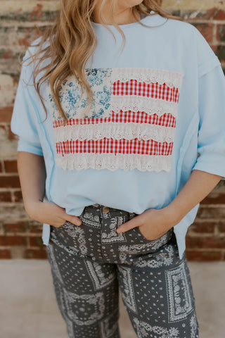 Flag Oversized Top- Light Blue