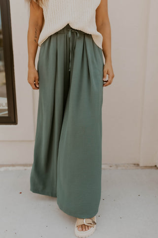 Pleated Wide Leg Pants- Sea Green