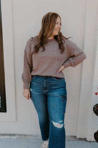 Long Sleeve Sweater Knit Top- Mocha